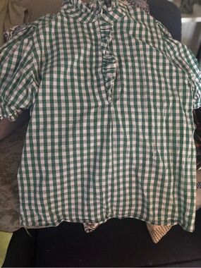 Green and White Gingham Short-Sleeve Shirt